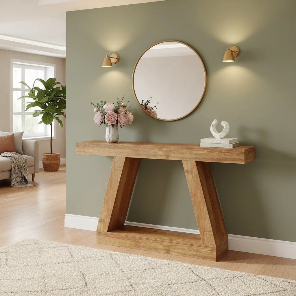 55" Rustic Farmhouse Console Table, Wooden Entryway Or Sofa Table With Storage Shelf, (1pc)