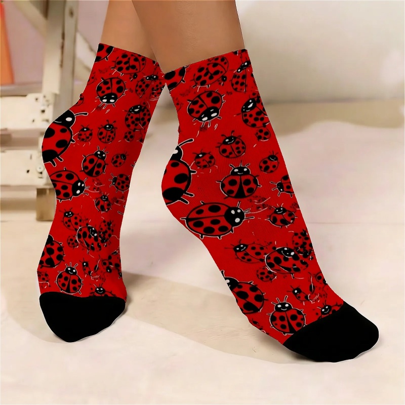 TEMU 1 Pair Of Women's Thin Ankle Socks With A Vivid And Cute Featuring A Red-based Ladybug Pattern. Stylish And Versatile For Casual And Formal