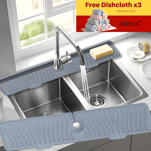 4pcs 1pc drain mat and 3pcs towels random color xhsgx large faucet holder 5 degree tilted design easy drainage and heat resistant foldable splash mat suitable for bathroom and kitchen countertop storage