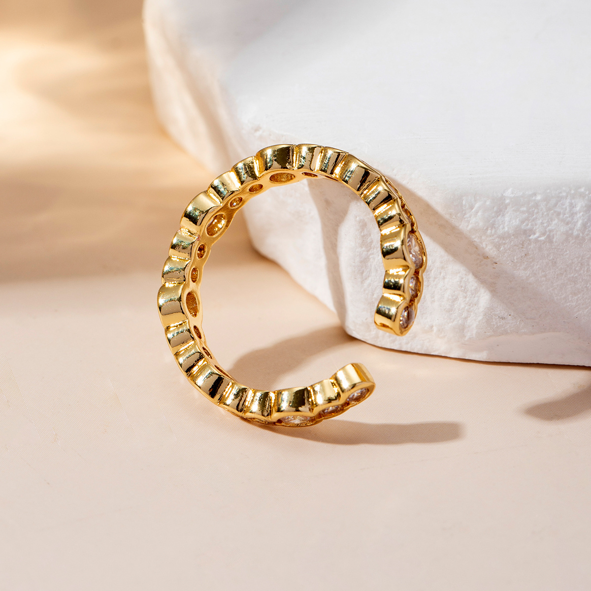 Adjustable Open Ring with Clear Cubic Synthetic Zirconia, Y2K Style