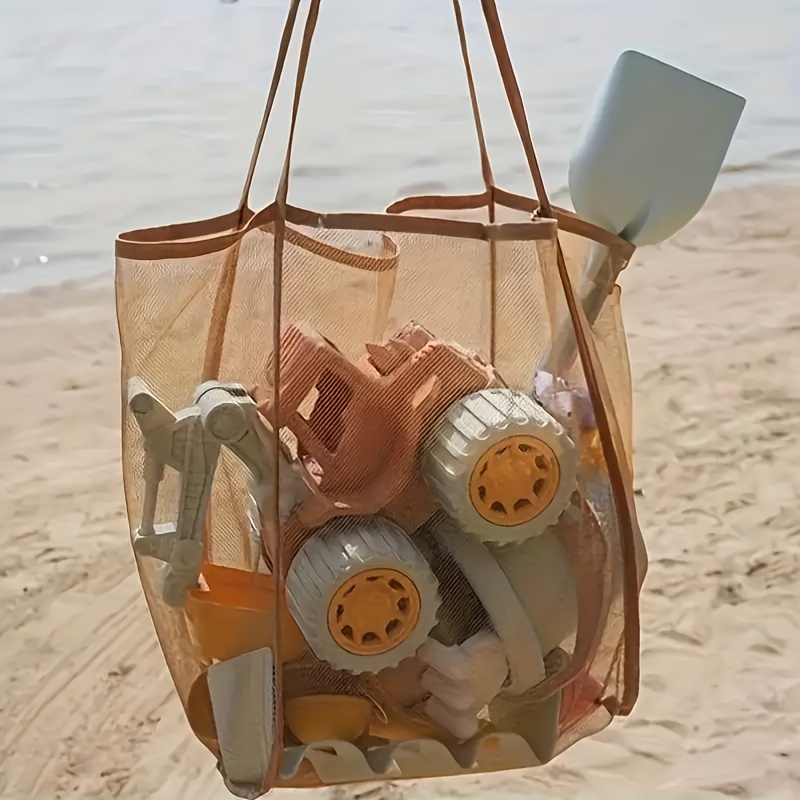 1 strandtragetasche aus netzstoff mit großem fassungsvermögen – strapazierfähiges polyester, einfarbig mit stabilem griff,   für reisen, strand, urlaub camping, strandtragetasche, multifunktionale aufbewahrungslösung, robustes griffdesign