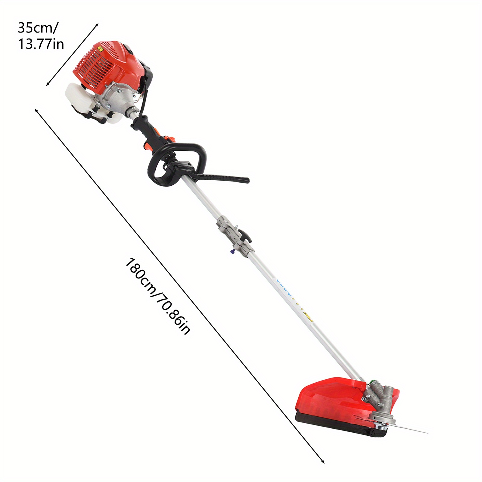 52cc heavy-duty   gas- lawn mower with  ,   lawn mower, hedge cutter, brush cutter, soil   &   - large 180.01cm width,   machine for residential & commercial use, compact storage design, handlebar & features, ideal for lawns, hedges, brush, soil, and trenching Product details 5