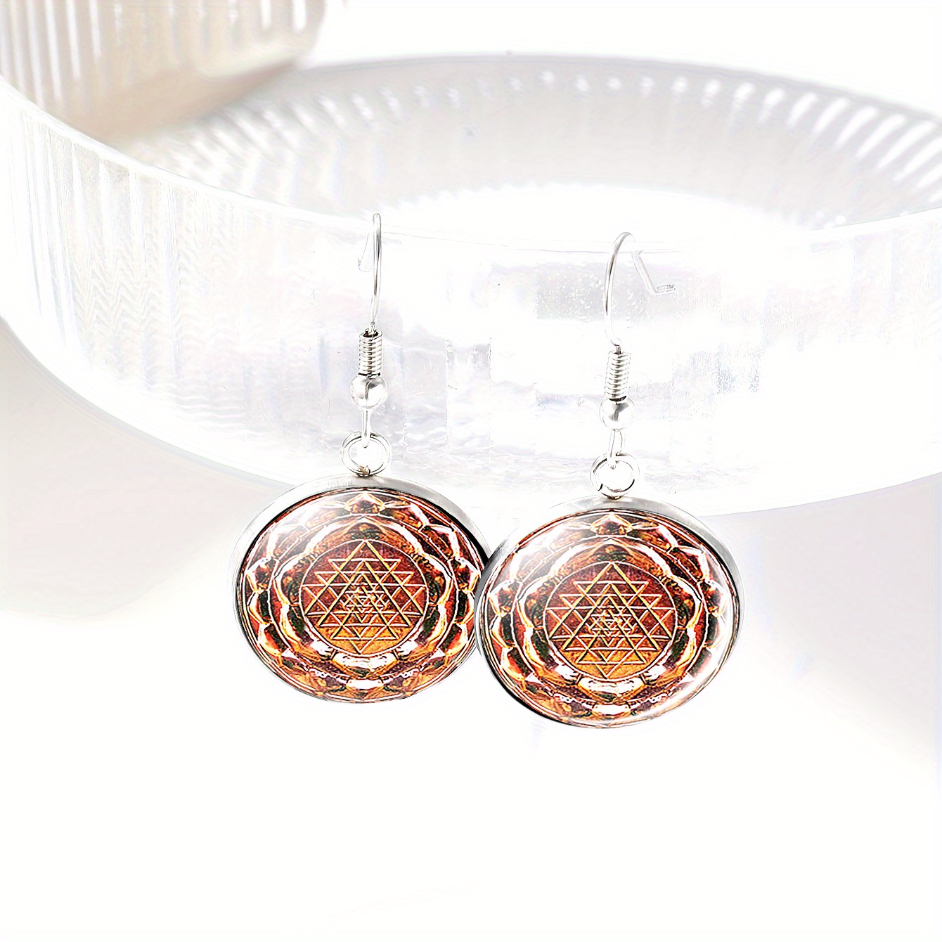 4pcs Vintage Sri Yantra Necklace and Earring Set, Gift for Her