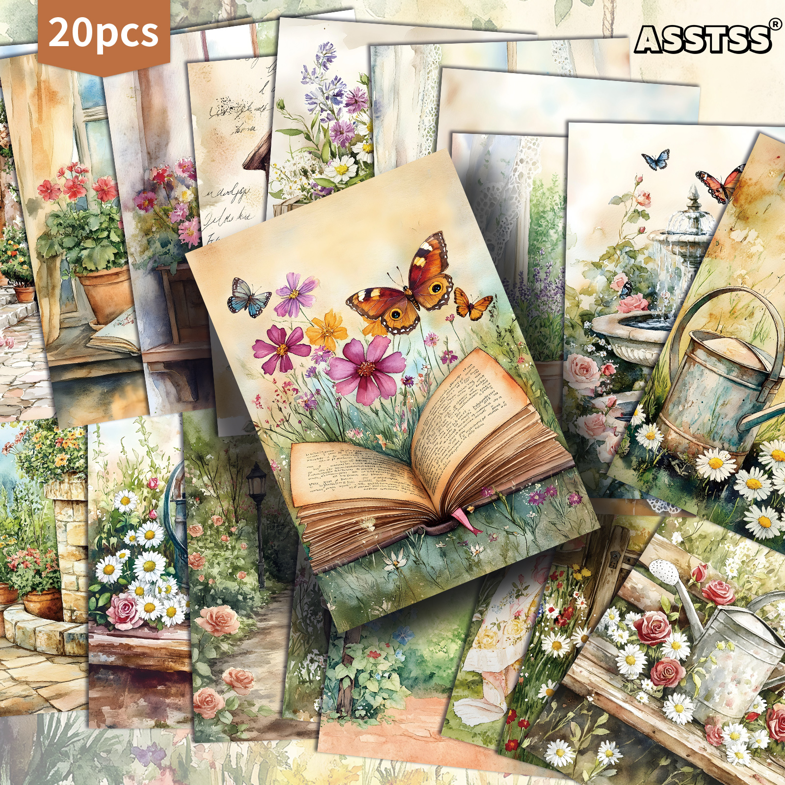 E-shop 20er-Packung ASSTSS Vintage Frühlingsgarten Geschenkkarte - 4X6 Zoll Retro Junk Journal Papier Klassische Illustrationen Sammelbare Dekorative
