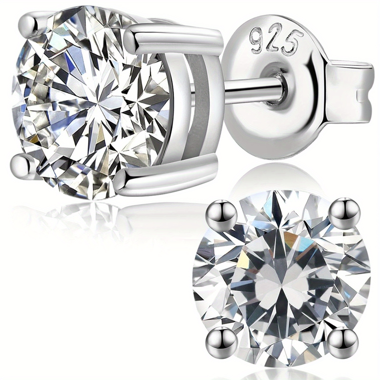 TEMU Boucles d'oreilles clous en Moissanite de 1 à 4 carats, pour hommes et femmes, en argent sterling S925, couleur D brillante VVS1 taille ronde,