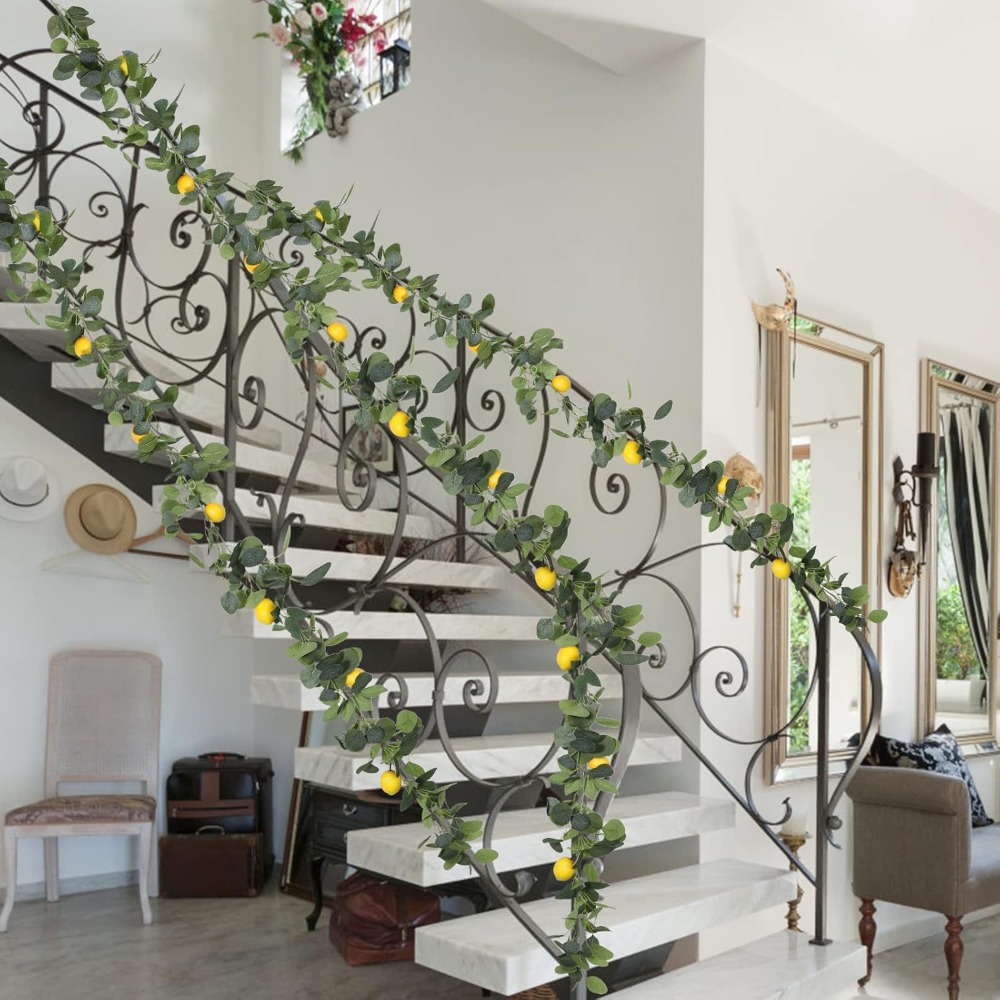 6.5-foot Lemon Garland Featuring Lemons And Green Eucalyptus Leaves, Perfect For Decorating Your Front Door, Kitchen, Party Table, Or Wedding