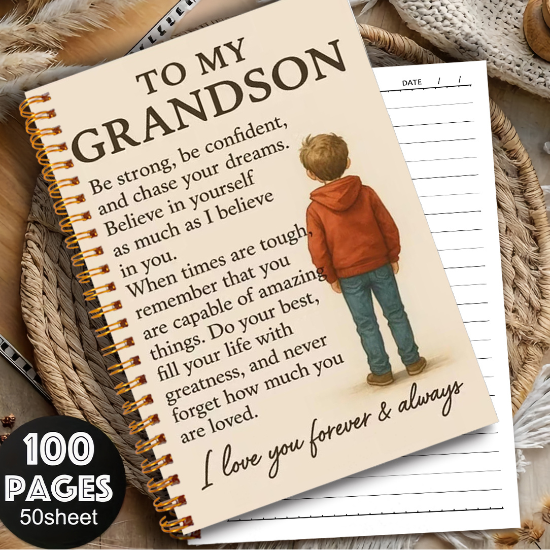 TEMU A To My Grandson Quotes Coil Notebook, 100 Pages, Warm And Artistic Style Daily Planner, Creative Handbook Diary, Durable Cover, 5.5x8.3 Inches,