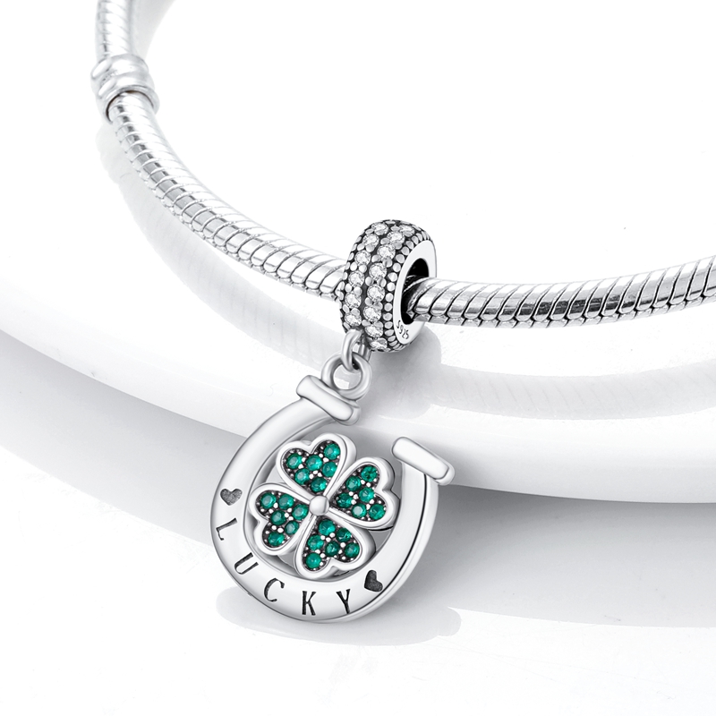 925 Silver Horseshoe Clover Pendant — Festive Gift Charm