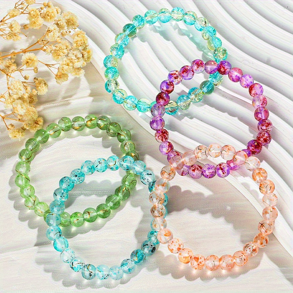 200pcs Mixed Colors 8mm Glass Beaded Bracelets Set
