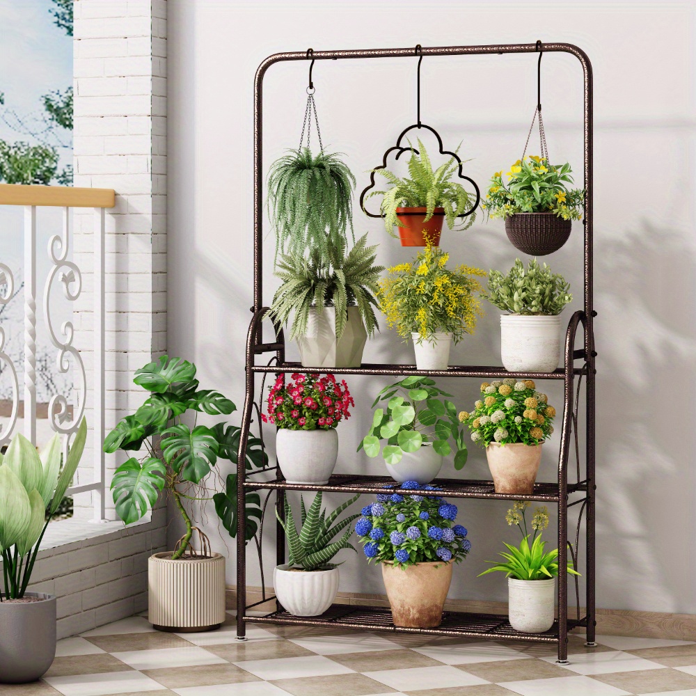 TEMU Storage Rack Indoor Outdoor 3 Tier Tall Hanging Plant Rack Metal Ladder Rack Space Suitable For Living Room Balcony Kitchen Bedroom