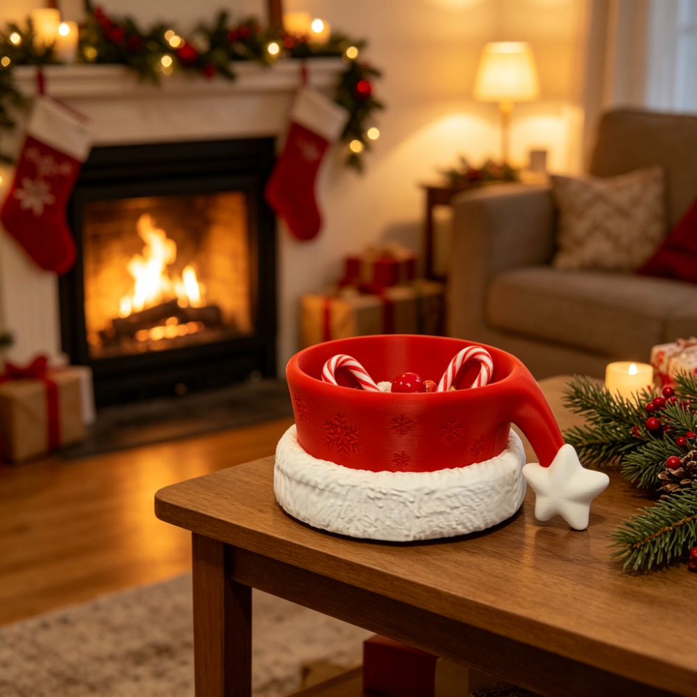 TEMU Bol de rangement de chapeau de Père Noël, support décoratif de neige, centre de table de Noël, organisateur de bureau pour bonbons, clés, petits