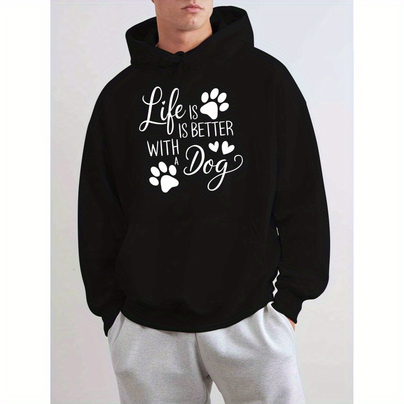 

Men's Casual Long Sleeve Hoodie, 100% Polyester Knit Fabric, Regular Fit With Stretch, Winter , " With A Dog" Print, Gift For Dog Lovers