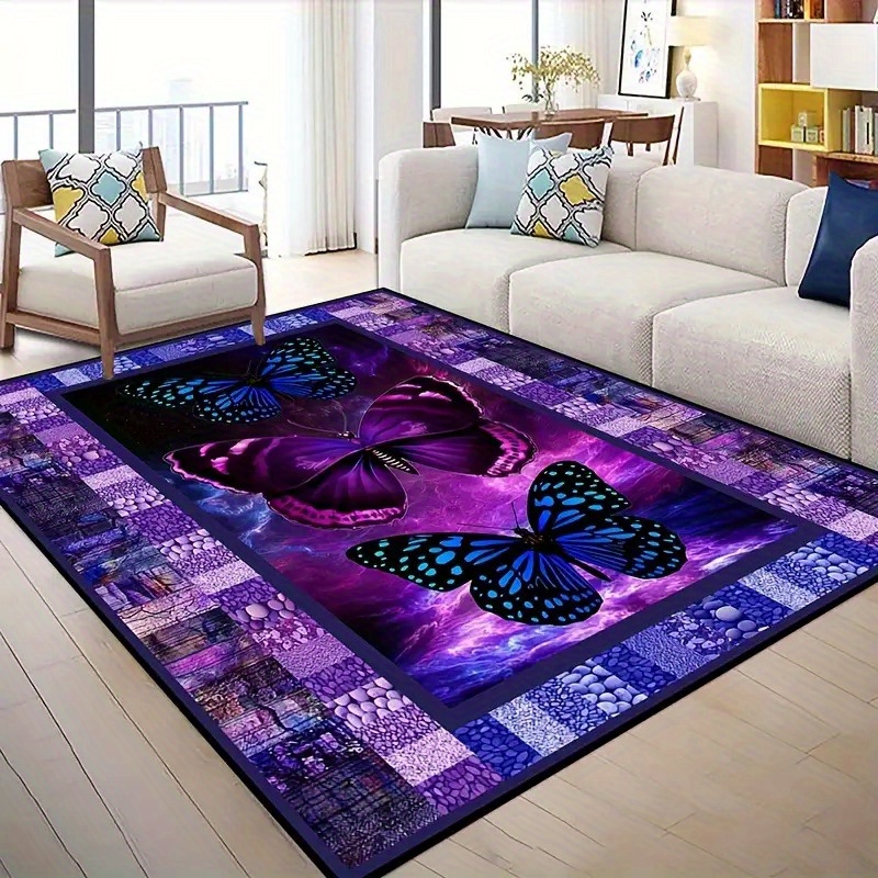 TEMU 1pc Dark Purple Pattern Area Rug Wood Grain Stone Indoor Printed Non-slip Carpet Suitable For Room Bedroom Dining Room