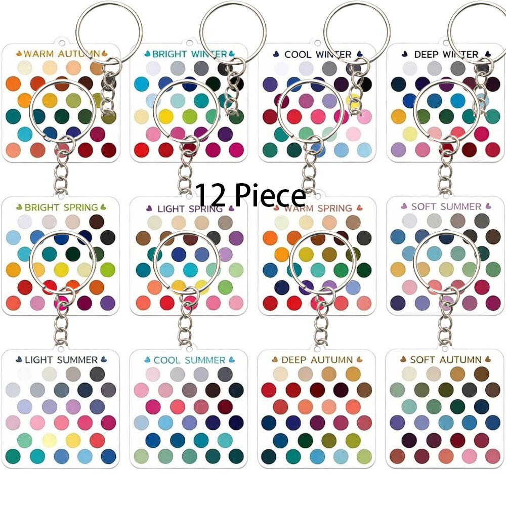 TEMU 12pcs Set Of Transparent Acrylic Seasonal Color Keychains, | Seasonal Color Template Cards | Suitable For Spring Summer Autumn Winter , Portable