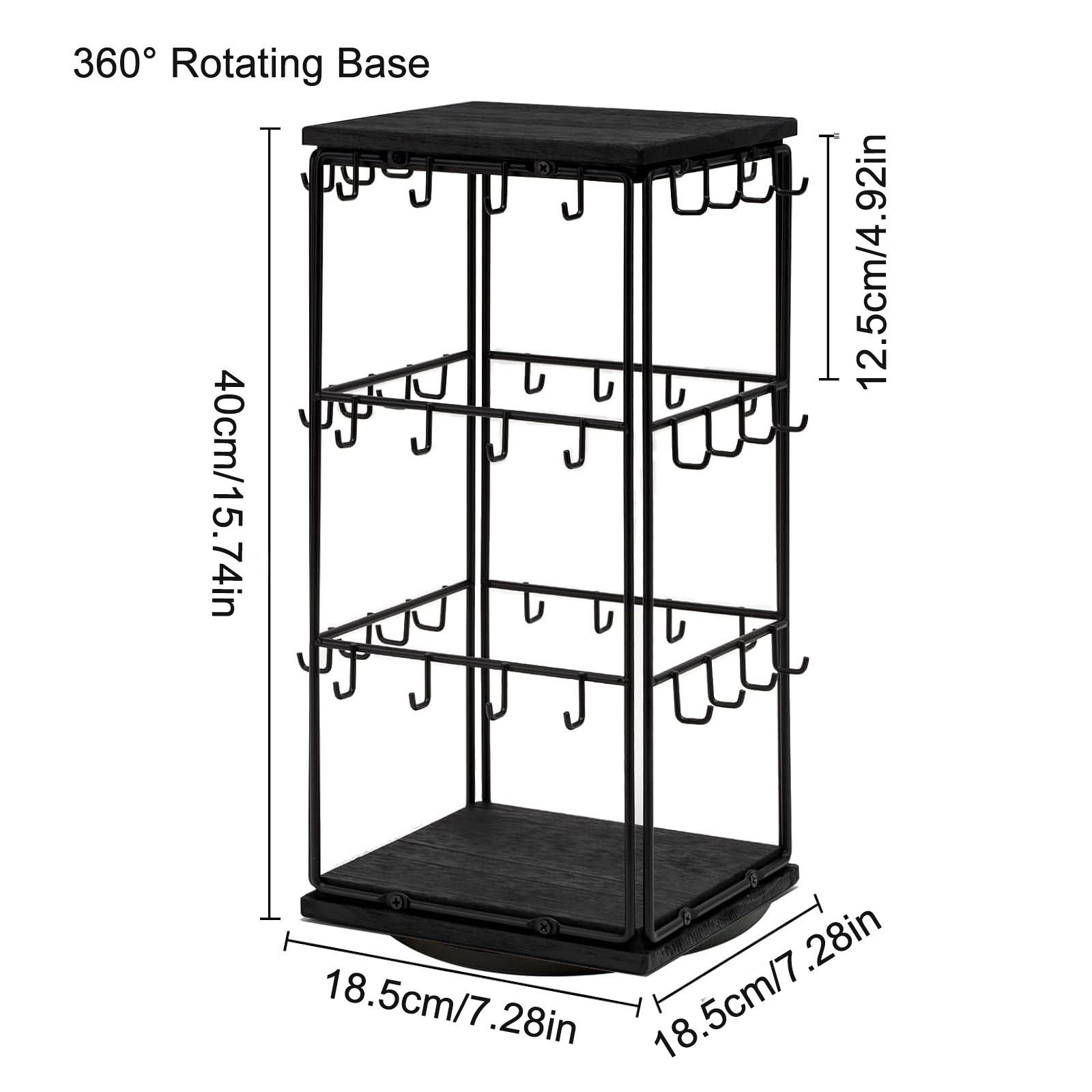 TEMU Rotating Jewelry Organizer Display Stand - 360° Rotating Metal Shelf With Hooks For Earrings, Rings & Bracelets - Contemporary Bedroom Storage