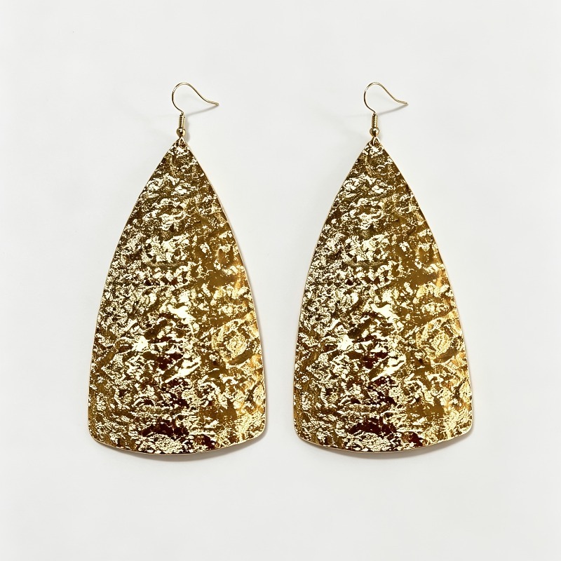 2pcs Women's Exaggerated Glossy Hammered Geometric Triangle Earrings