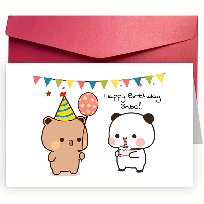 

1pc Carte de Vœux d'Anniversaire avec Enveloppe, 12cm x 18cm, Matériau , Vœux d'Anniversaire pour Amis, de Classe, Famille - Design de Dessin Mignon