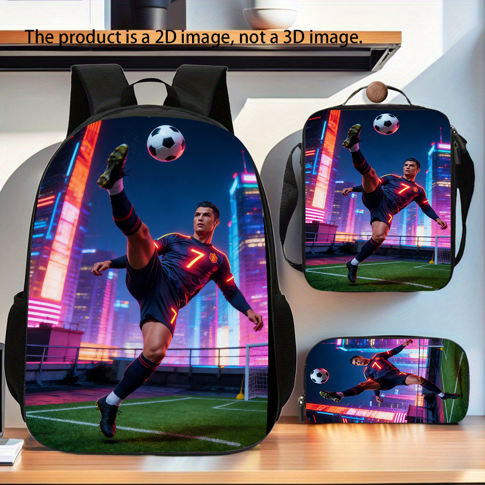 TEMU Football Player Three-piece Lightweight Backpack Collection Featuring Adjustable Shoulder Straps And A Zippered Closure, Perfect For Birthdays,