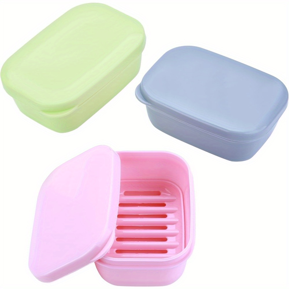 TEMU 3pcs Portable Bar Soap Case, Soap Holder For Traveling, Draining Soap Dishes For Bathroom, Shower, Gym, School, Camping, Vacation, Outdoor,