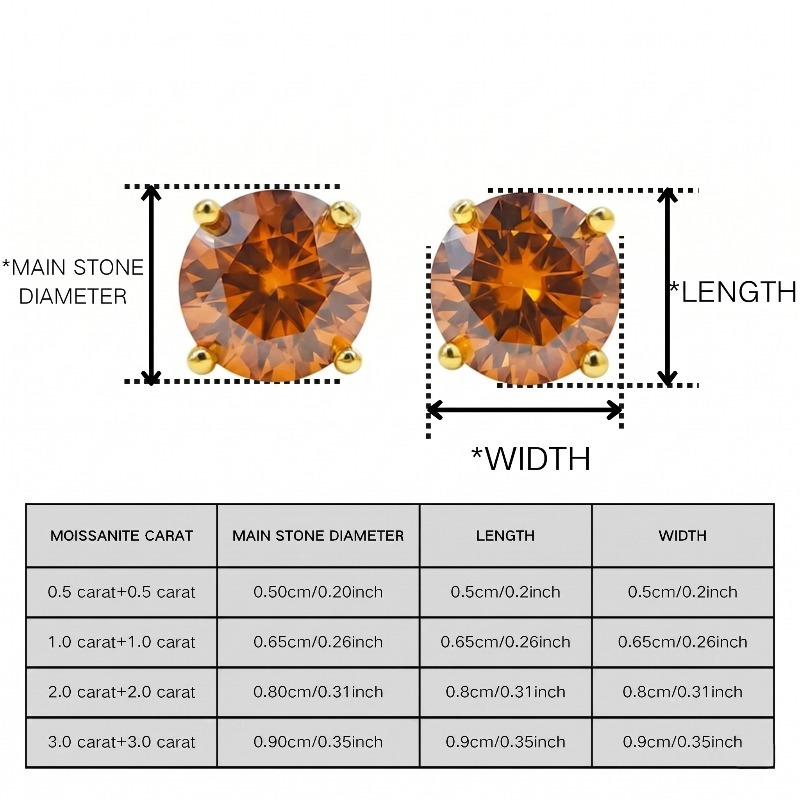 Women's 0.5/1/2/3 Carat Golden Classic Moissanite Earrings Set