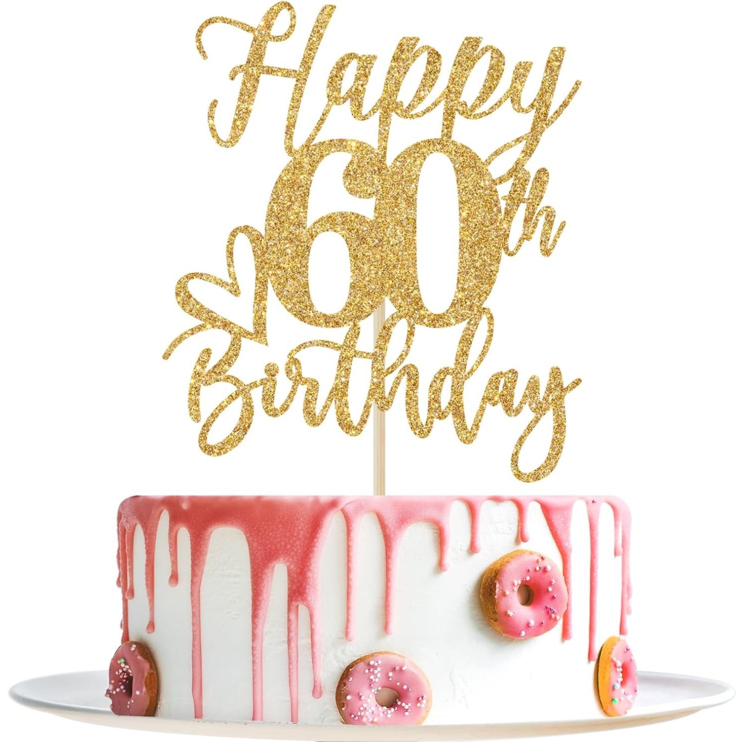 Image of 1pc Golden Glitter Happy Birthday Cake Topper, Funny Happy Birthday Party Supplies (happy 60th Birthday, Golden Glitter),halloween, Christmas