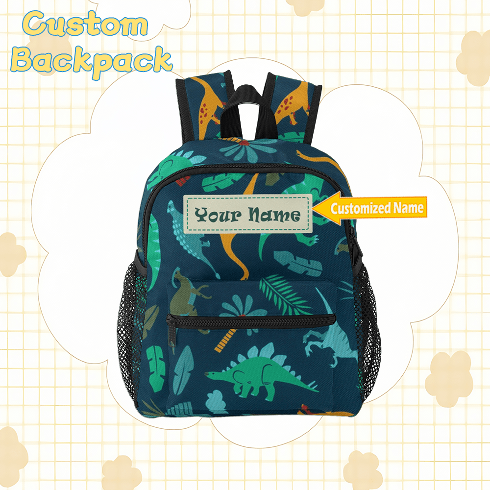 TEMU Mochila Duradera de 12" Personalizada, y con Bolsillo Interior, Bolsillos de Malla, Correas Ergonómicas para los Hombros, Diseño de Dinosaurio