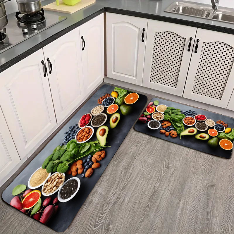 TEMU 1pc Thick 1.1cm Non-slip Kitchen Floor Mat With Spice & Print Design, 100% Polyester Machine Washable Mat For Living Room, Porch, Balcony Home