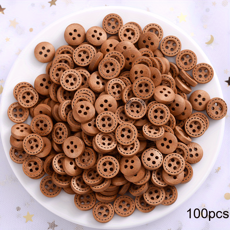 E-shop 50/100 Stk. 12mm Natürliche Holzknöpfe - 4-Loch Dekorative Nähen Knöpfe für DIY Bastelarbeiten, Kleidung & Accessoires - Rustikale Braune