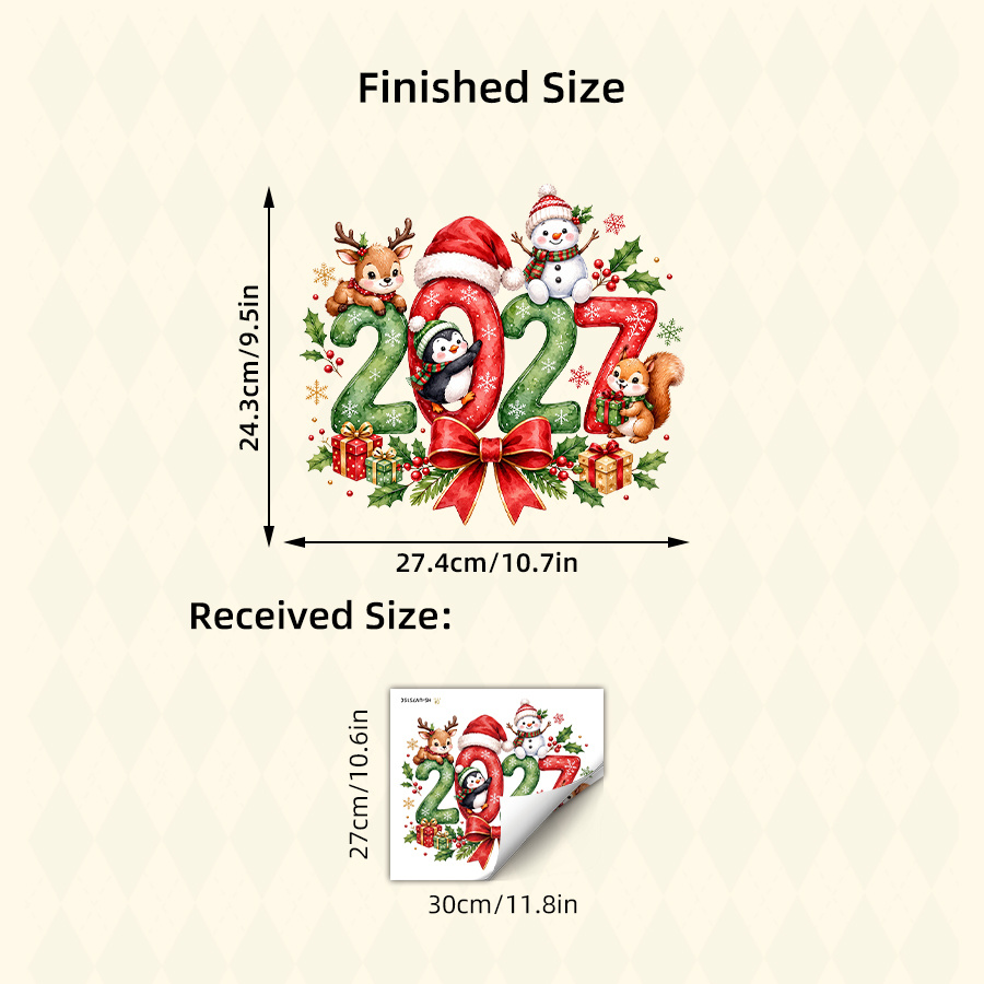 TEMU Festive 2027 Number Cute Animal Static Cling Window Sticker, Glass Sticker With Reindeer Penguin Squirrel Snowman, Double-sided Reusable Decal,