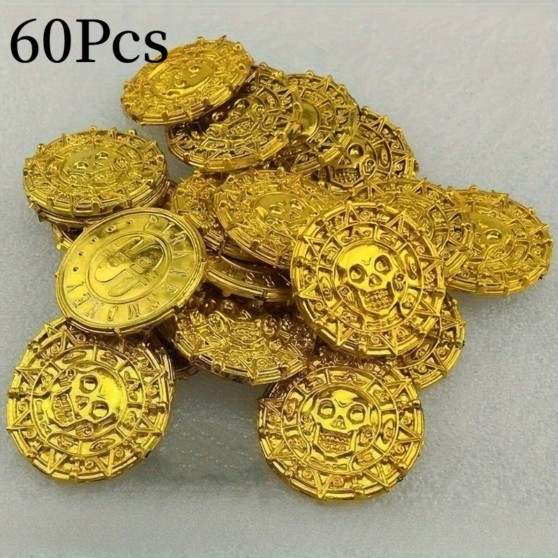 TEMU 2d Flat - Gift For Her/him 60pcs Decorative Coin - Roman Pirate /plastic Cross Design, 2d Metal Gold Plated Surface, Perfect For Birthday Or