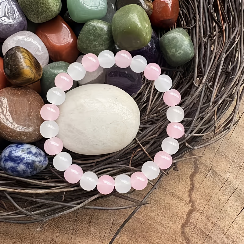 Pink Bead Bracelet with Handcrafted Moonstone and Rose Beads