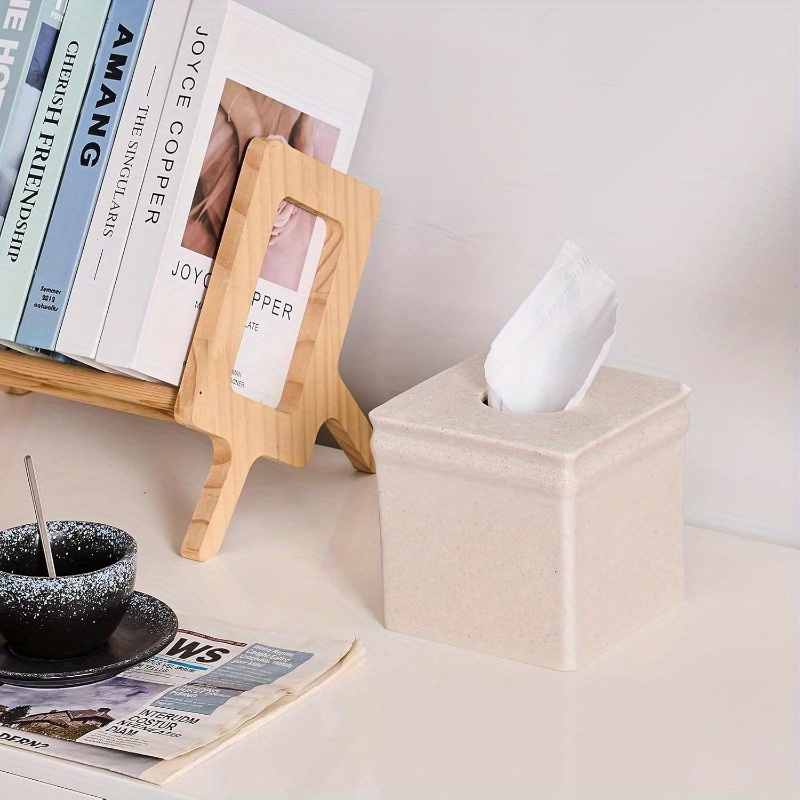 beige   tissue box cover retro square design durable stylish for bathroom bedroom nightstand vanity desk or office decor bathroom decor and accessories bedroom accessory   textured surface Product details 4