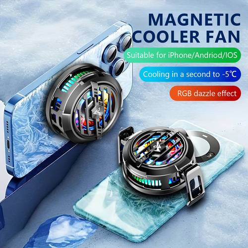 radiador magnético semiconductor con clip trasero, radiador rgb para móviles, enfriamiento instantáneo a -5°c, fuerte adsorción magnética y ruido, type-c, ventilador portátil de juego para teléfonos ios/ e ipad