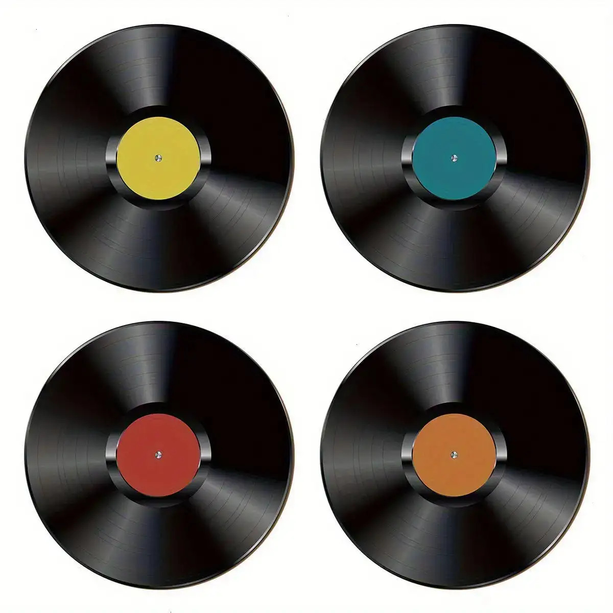 TEMU 2d Flat, 4pcs Record Wall Art - And Wooden Round Decor With Colorful Labels, Perfect For Home, Garage, Cafe, Or Restaurant, Indoor Wall Hanging,