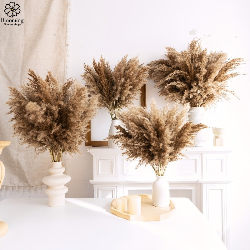 Image of 48pcs Tall Brown Of Dried Fluffy Pompas Decor - Boho Weddings, Home, Table Centerpieces, Vase Decor, Dried Pampas Arrangements For Valentine' S, Birthday Parties, , Celebration Accents