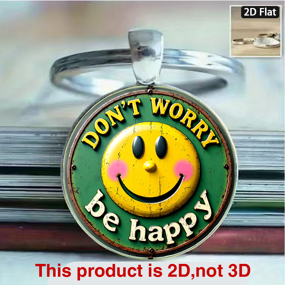 TEMU 2d Flat, 1pc 2d Flat Vintage Style "" Yellow Face Metal Keychain, Distressed Texture Nostalgic Decoration, Suitable For Car Keys, Backpacks And