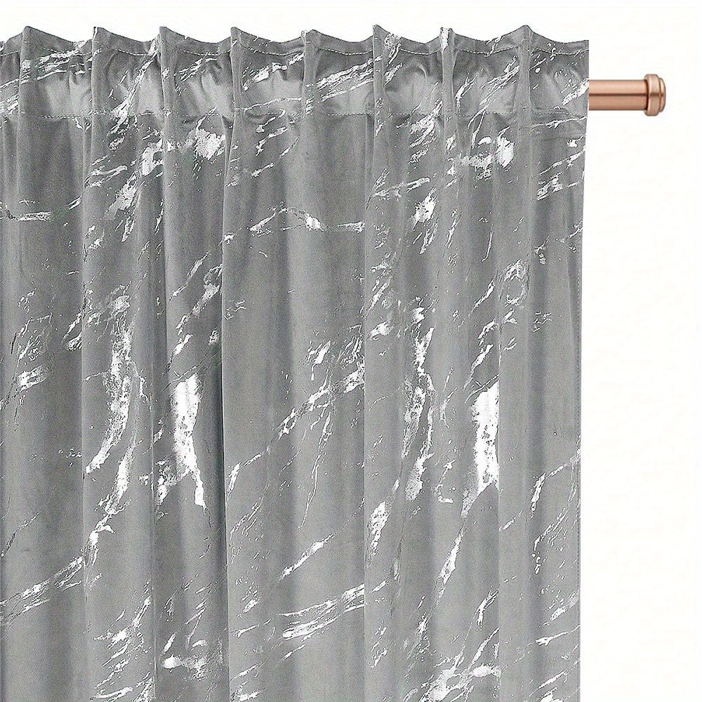TEMU High-quality Velvet Blackout Curtain, Decorated With A Marble Pattern In Golden Or Silver, 1pc. Design And Texture Of Thick Material. It With A