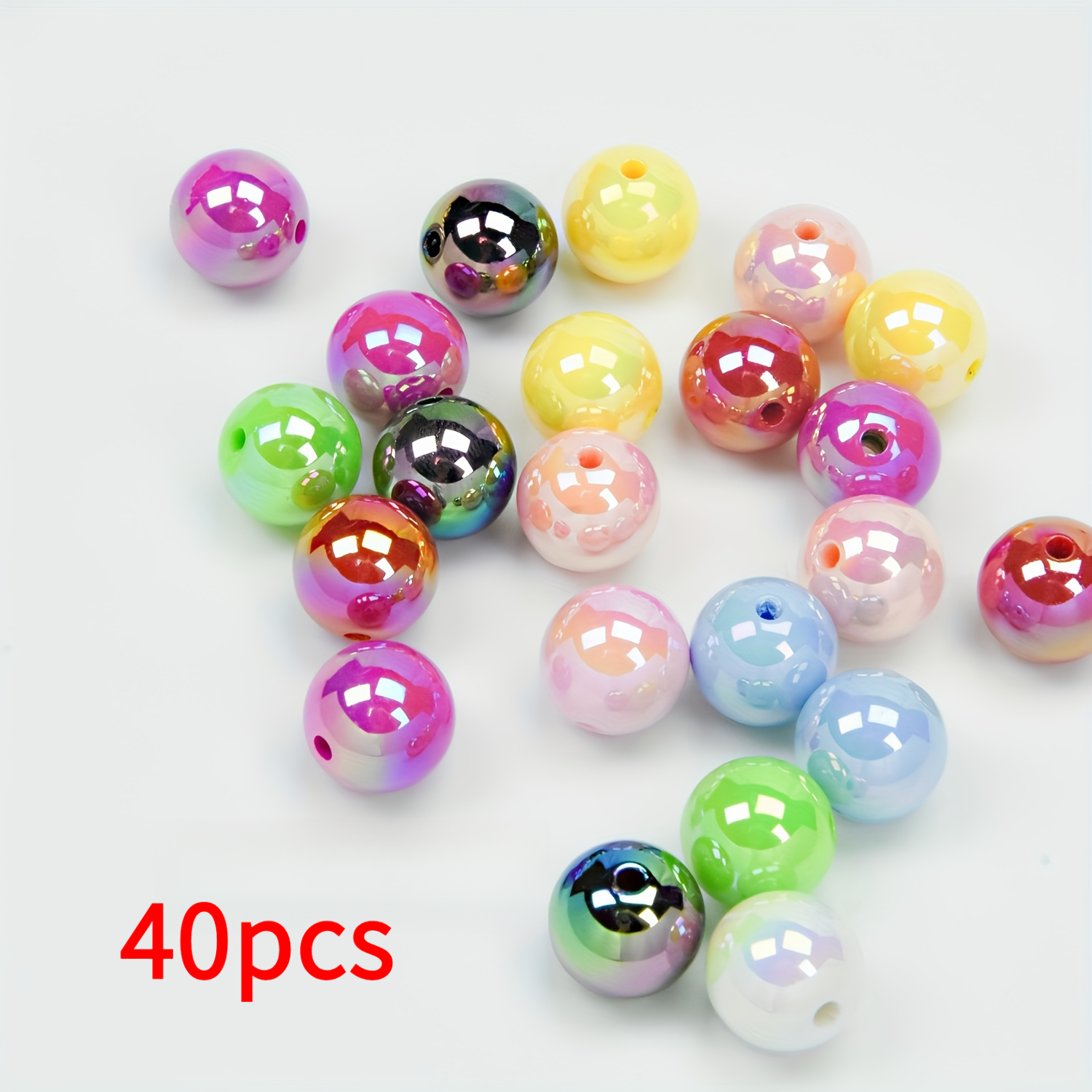 TEMU A Set Of 40 Decorative Beads, Each 16mm In Size, Featuring A And Solid Colors. Multi-colored Beads Are Perfect For Jewelry Projects And Can Be