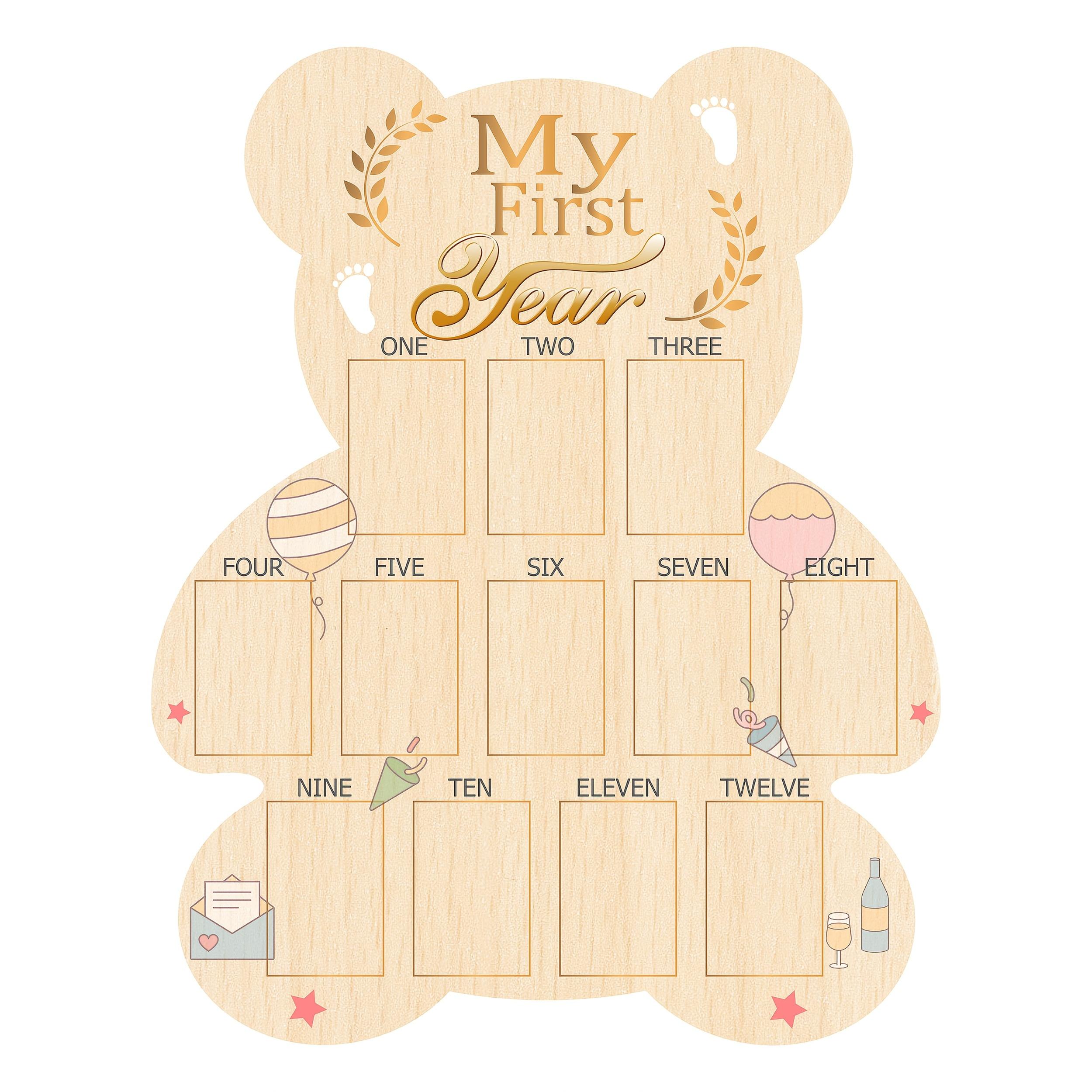 Image of 2d Flat, 2d Flat Wooden Bear Head Milestone Photo Collage Frame, Elegant With Painted Surface, Ideal Gift For Christenings And New Parents, Suitable For Living Room Decor, 2d Flat