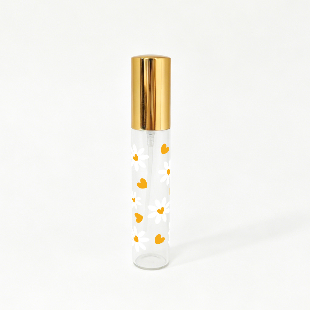 TEMU 1pc Portable Glass Spray Bottle With Transparent Body & Small Daisy Print - Compact 10ml Travel-sized Refillable Suitable For Toiletry Bag, For,
