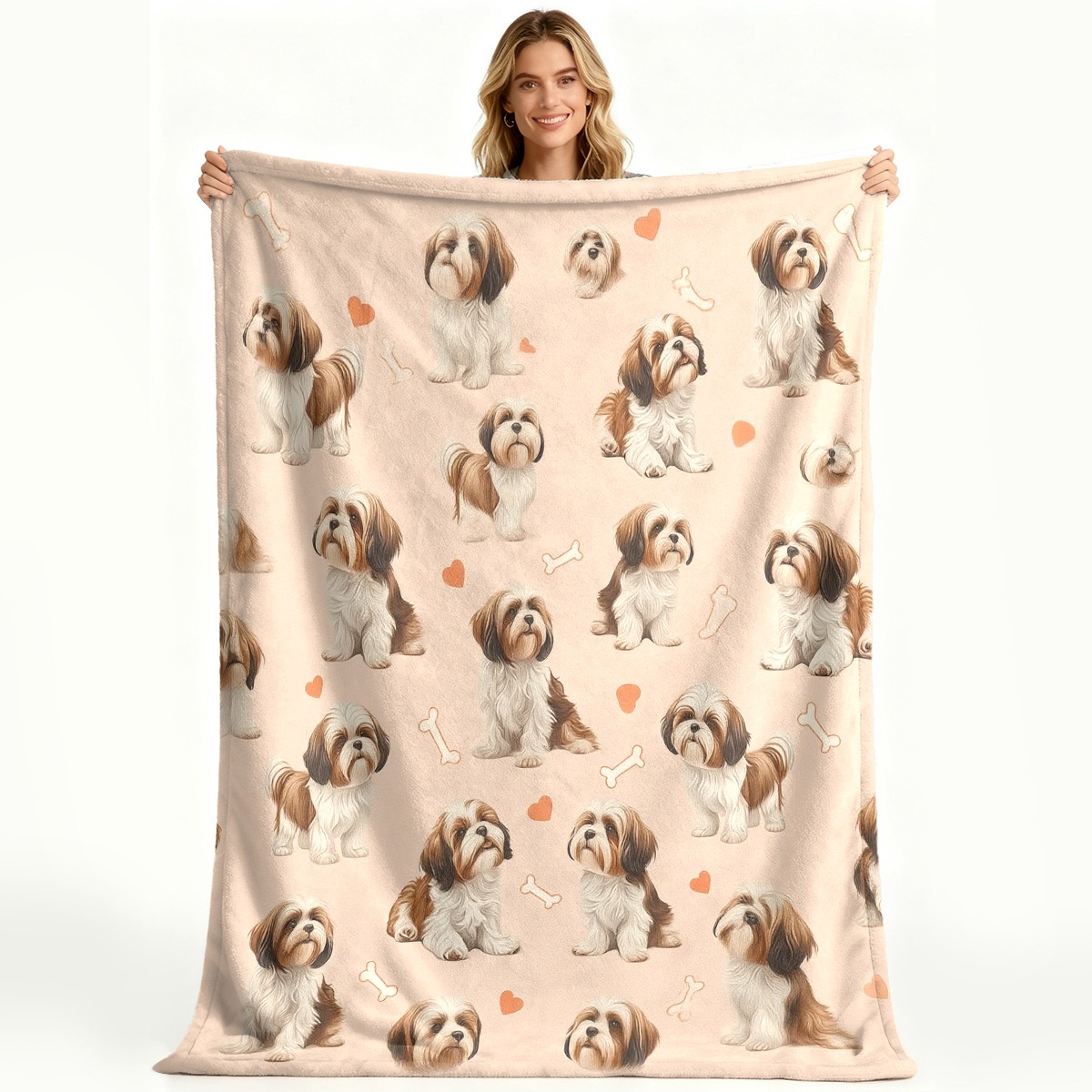 TEMU Couverture en flanelle avec squelette de chien Shih Tzu de cœur, motif imprimé élégant, texture pelucheuse et ultra-chaude, un excellent pour un