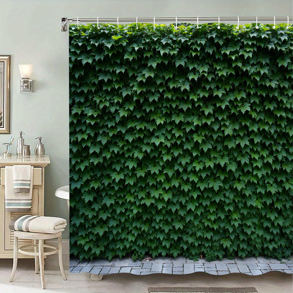 TEMU 1pc Ivy Wall And Stone Walkway Shower Curtain, Cascading Green Vines With A Garden Atmosphere, Bathroom Decor, Polyester With 12 Hooks, 70x70