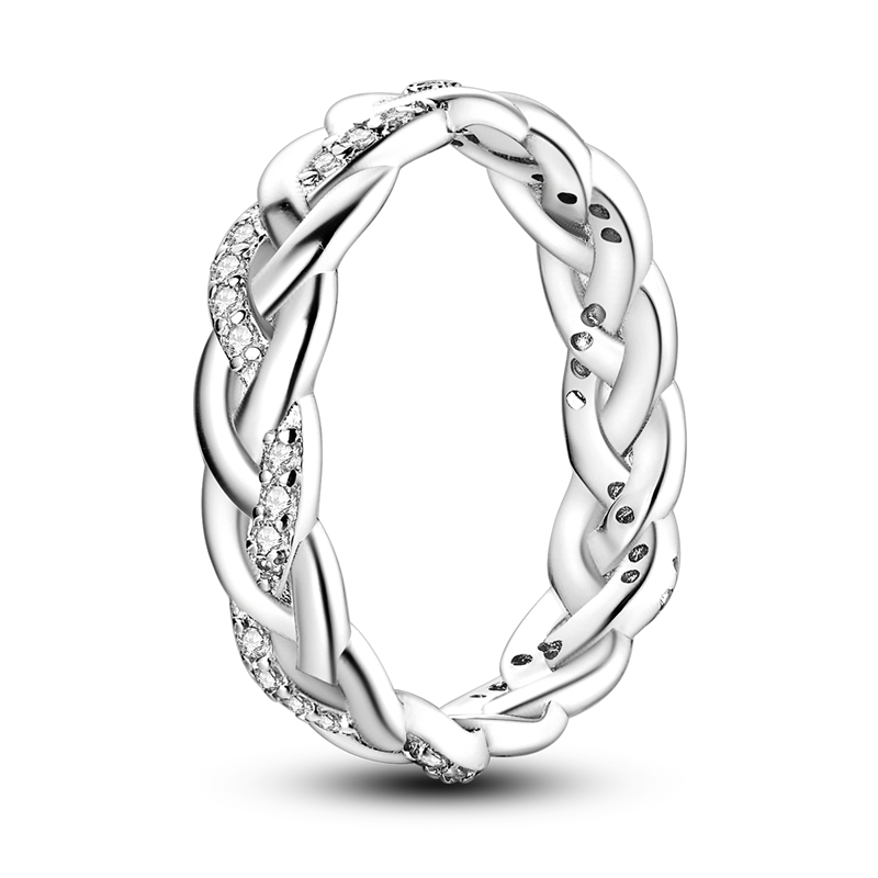 TEMU 1pc 925 Sterling Silvery New Fashionable And Elegant Shiny Woven Ring, Daily Exquisite Close-set Jewelry, Suitable For Women To Wear , Banquets,