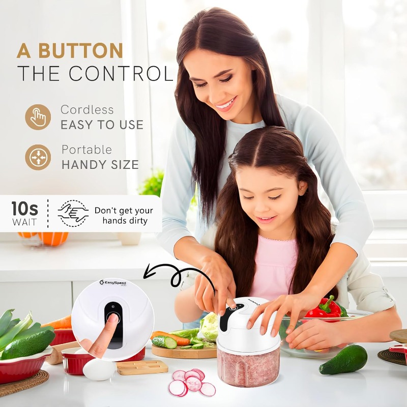   electric food processor & meat grinder - 1-cup mini chopper with usb-powered motor, 304 blades, operation,   with  -like interface, safety lock &   operation for garlic, onion, ginger, chili, meat - portable for home & travel, easy clean & hygienic, ideal for small kitchens (usb charging required) Product details 3