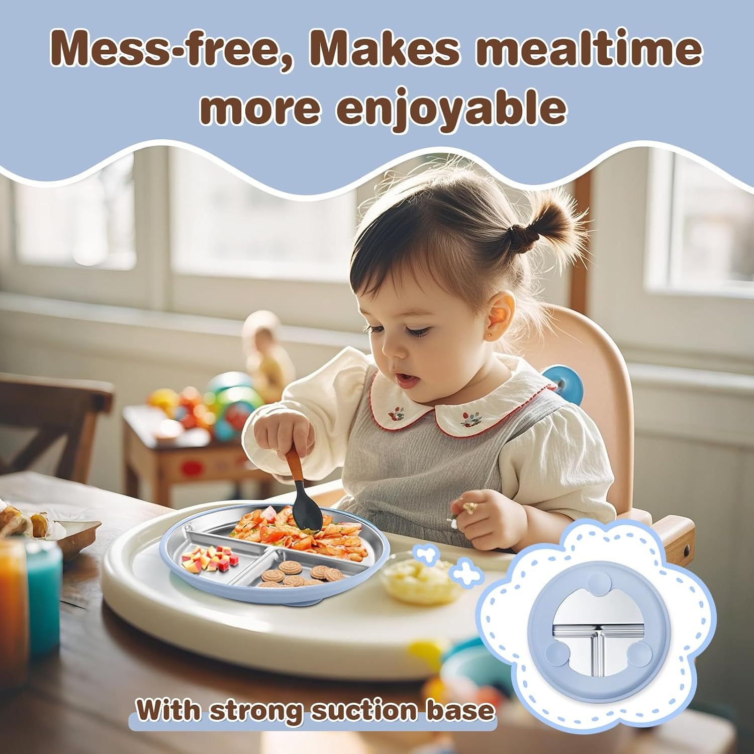 2-teiliges Edelstahl Baby Tellerset Mit Saugnapf | Geteilte Teller Mit Silikonhülle | BPA-frei & Spülmaschinenfest
