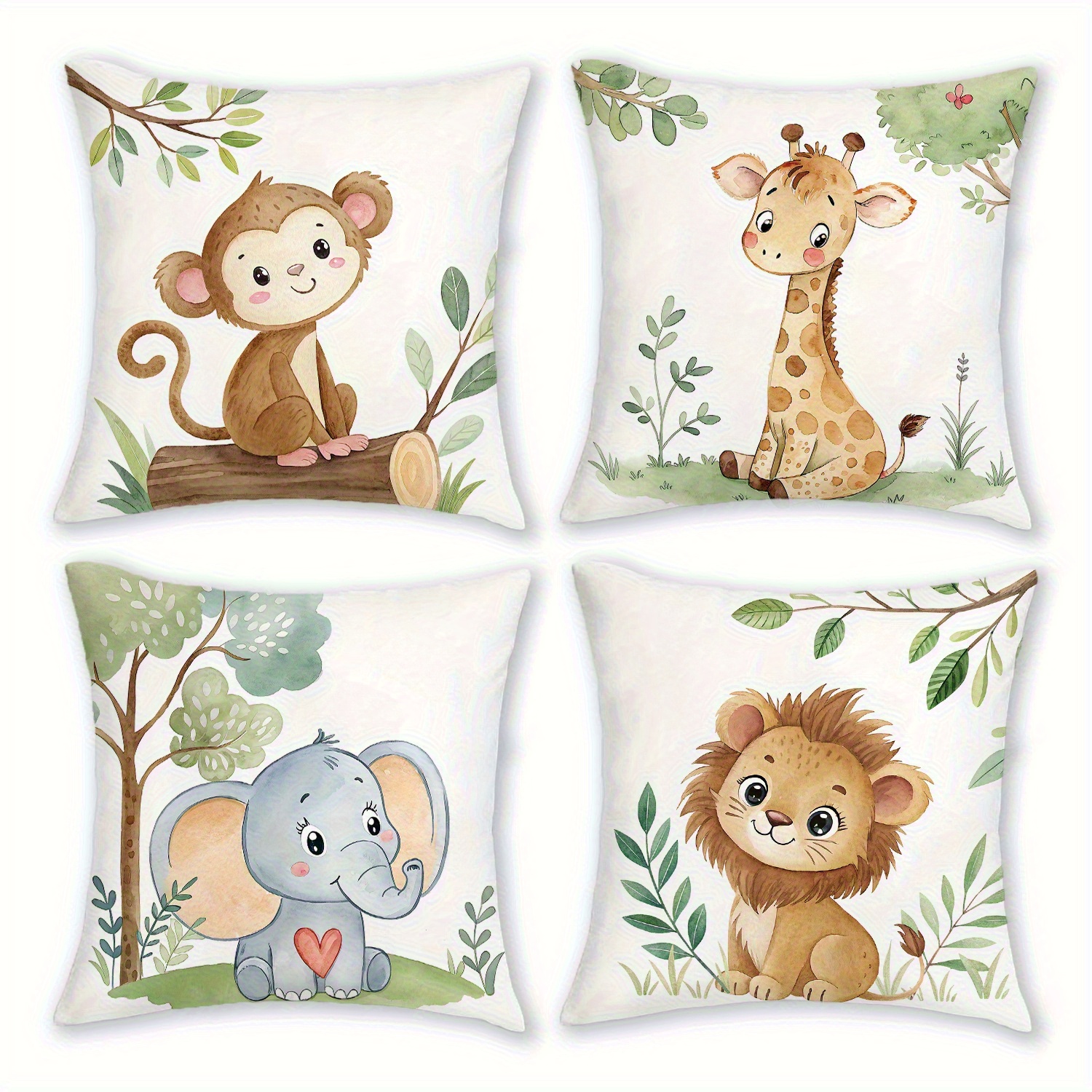 TEMU 4 Housses de Coussin à Imprimé Animal - , Éléphant & Lion, Fermeture Éclair Douce, Lavables en Machine pour Salon, Chambre, Bureau ou Voiture -