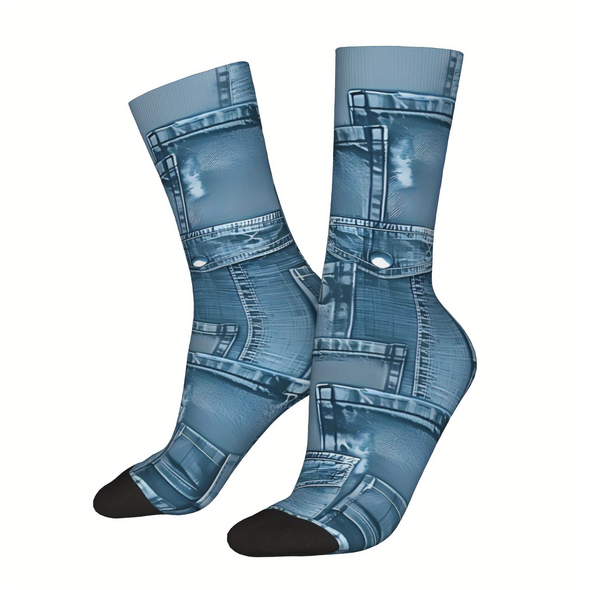 E-shop 1 Paar Hip Hop Vintage Denim Fashion Hintergrund. Denim Blaue Grunge Struktur Genaues Muster Verrückte Herren Kompressionssocken Unisex Harajuku