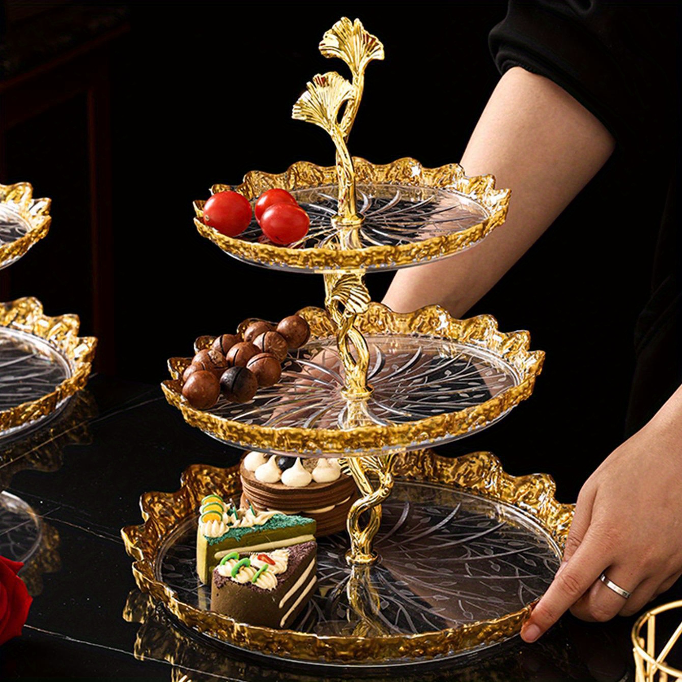 1pc plastic cake tray service tray, decorative tray Home breakfast tray suitable for family, party, restaurant, picnic wedding celebrations, party service tray