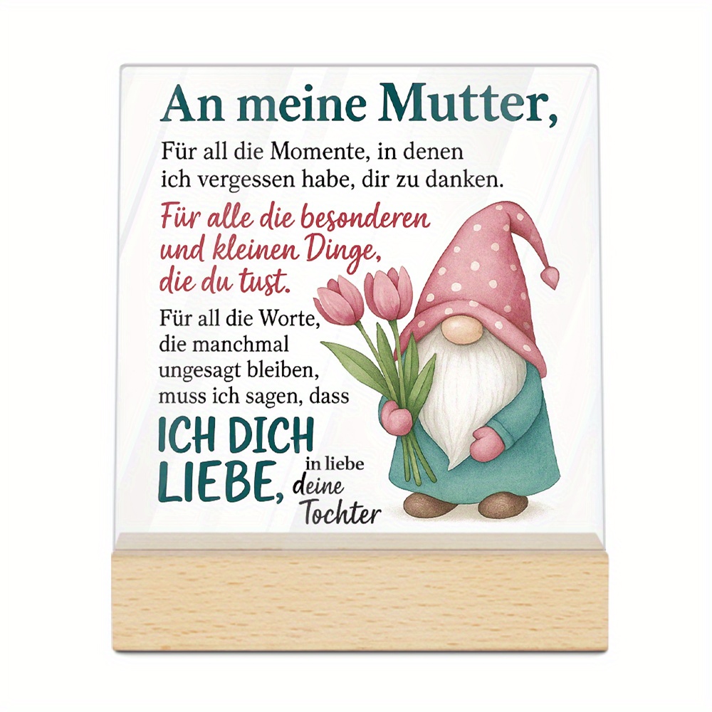 E-shop 2D Flache Putuo Deko . Deutsch Acryl Schild Holzsockel Tischdeko, zu Mutter, Schreibtischdekoration für Mama, Geschenk für Geburtstage,