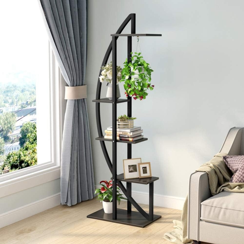 Flower Stand, Pack Of 2 Plant Shelves With And , 160cm High Plant Stand Metal Flower Shelf For Indoor Balcony Floor Flower Stairs Living Room (matte Black)